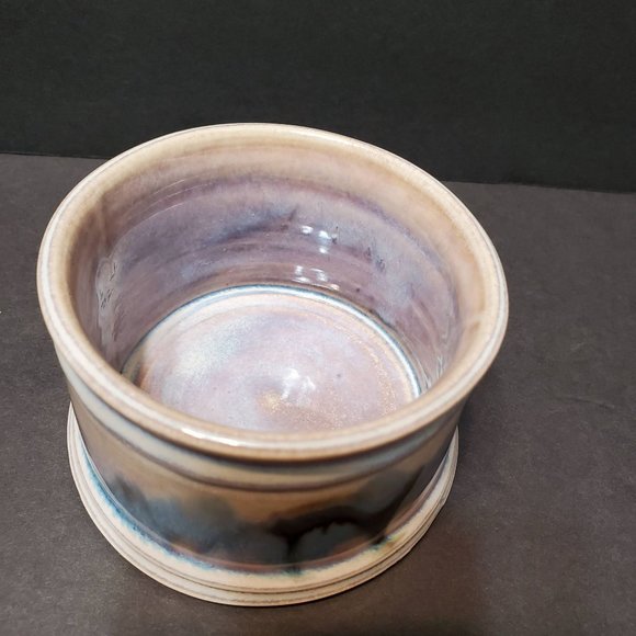 Edgecomb Potters Studio Pottery Bowl, Handmade Side Handle Dish, Beige Purple - Picture 3 of 8